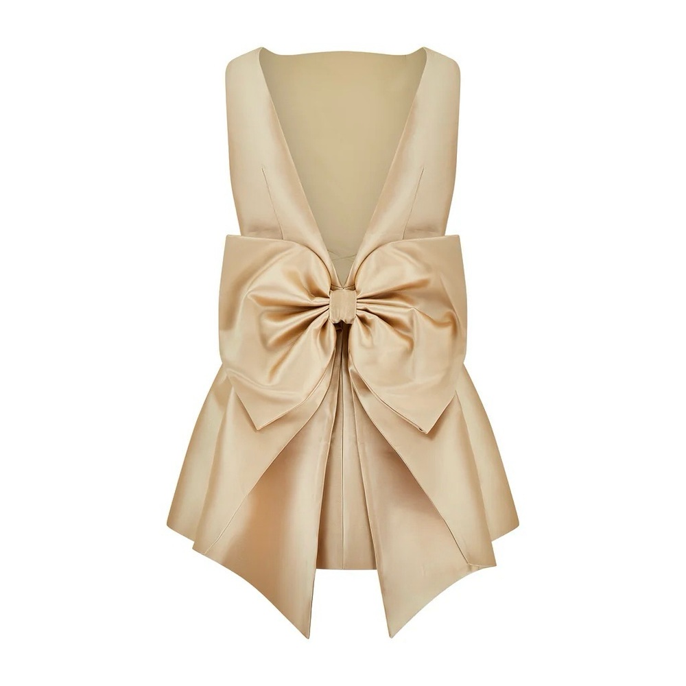 NWT Odd Muse London Gold The Ultimate Muse Bow Detail Mini Dress (removable bow) - Picture 4 of 15